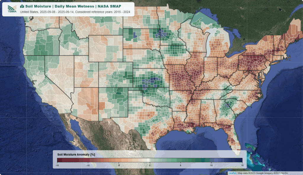 TERRA ClimateExplorer 2025 September Soil Moisture Anomaly for the US